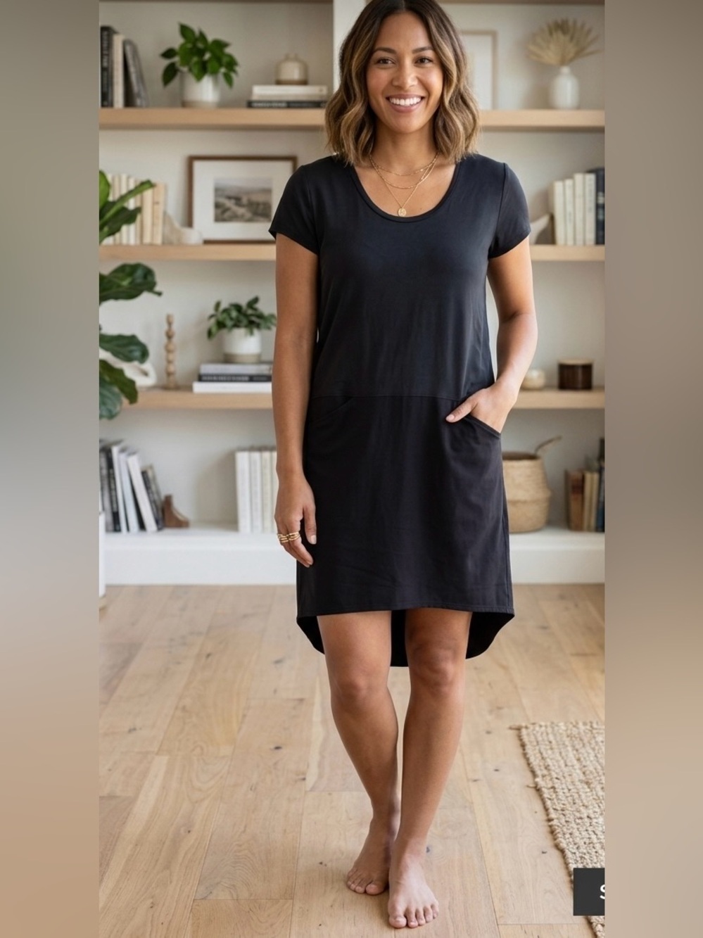 Dolan x Anthro Left Coast Collection Loren Mixed Media Tunic Dress Black Pockets